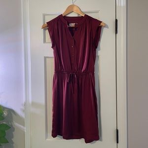 LOFT Maroon Casual Dress with Satin Finish